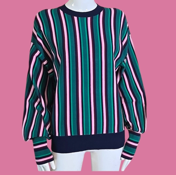 Ted Baker Sweaters - Ted Baker Green and Pink Crew Neck Sweater with Vertical Stripes